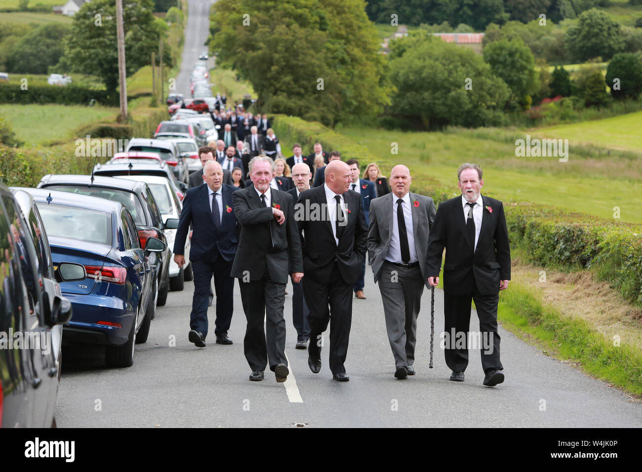 People arrives for the funeral of Willie Frazer at Five Mile Hill Full Gospel Fellowship Church on the Maytown Road, County Armagh, Monday July 1st, 2019. (Photo by Paul McErlane for the Belfast Telegraph) Stock Photo