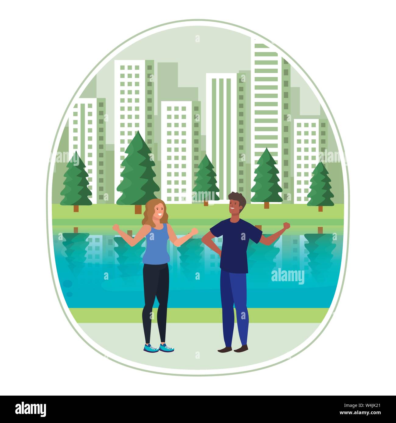 young interracial lovers couple in the landscape Stock Vector Image ...