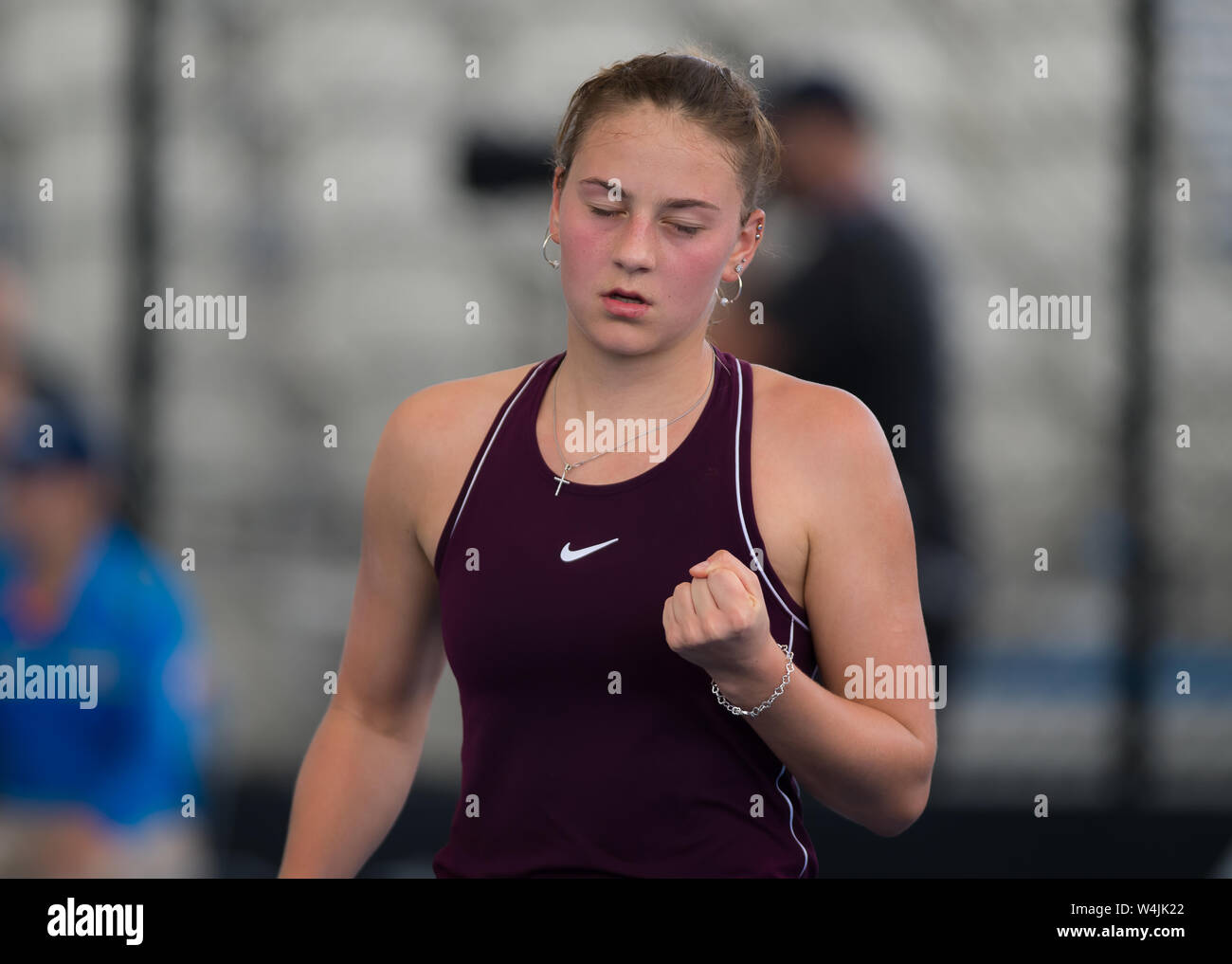 Marta Kostyuk of Ukraine in action during the first qualifications round of  the 2022 Dubai Duty Free Tennis Championships WTA 1000 tennis tournament on  February 12, 2022 at The Aviation Club Tennis