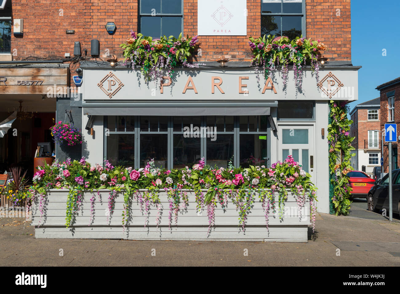 Parea restaurant located on London Road the small town of Alderley Edge in Cheshire, UK. Stock Photo