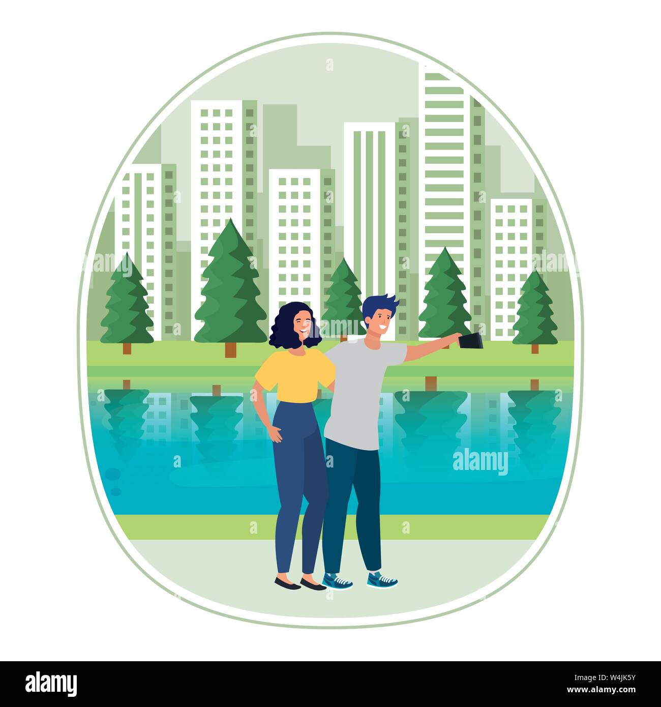 young lovers couple taking a selfie in the camp Stock Vector Image ...