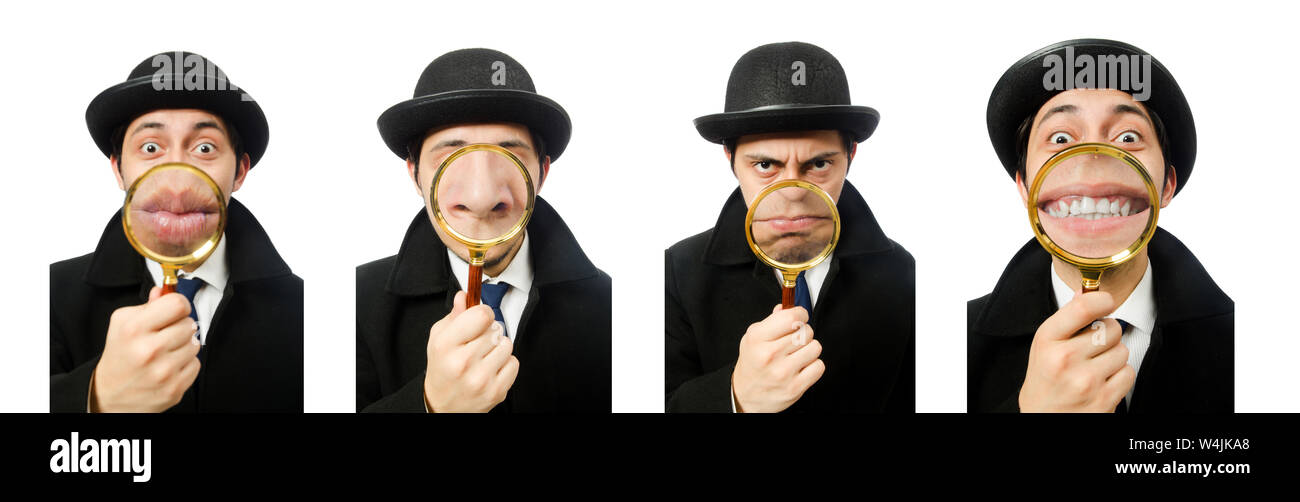 The sherlock holmes with magnifying glass isolated on white Stock Photo ...