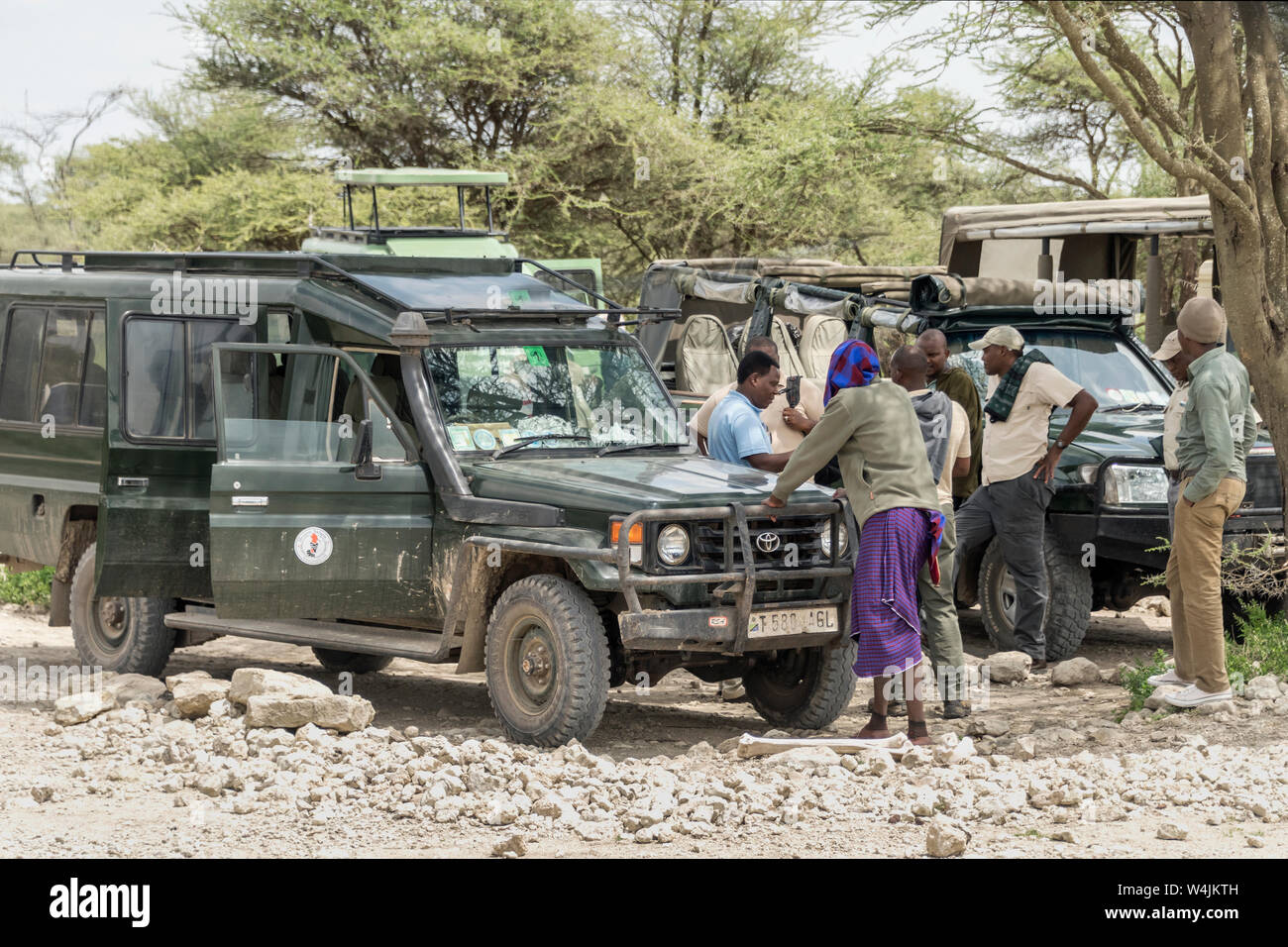 Safari drivers waiting at Ndutu airstrip for plane, Serengeti, Tanzania  Stock Photo - Alamy