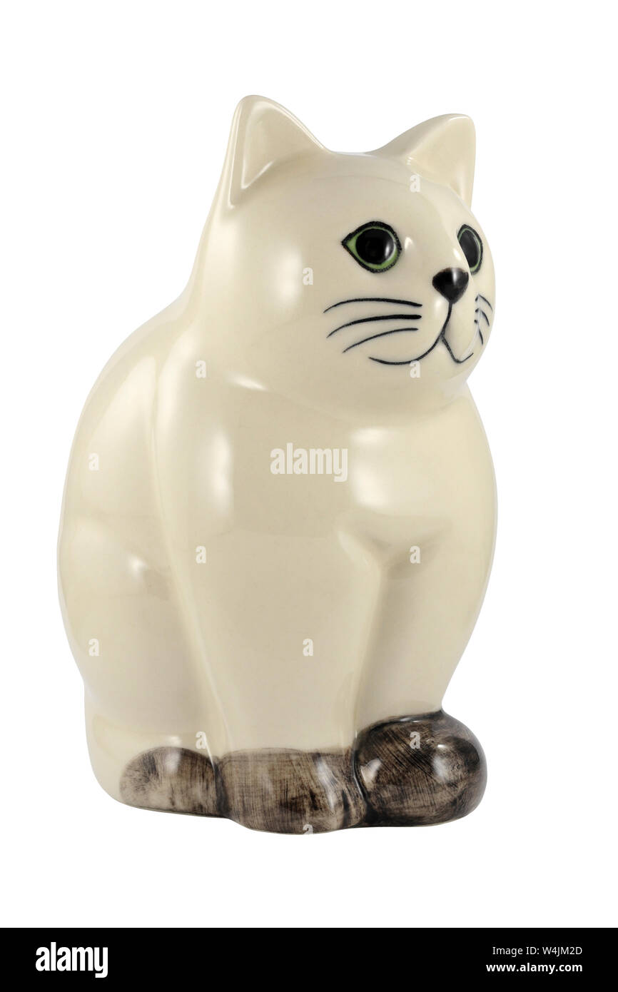 Ornamental Ceramic Cat Sculpture isolated on a white background Stock Photo