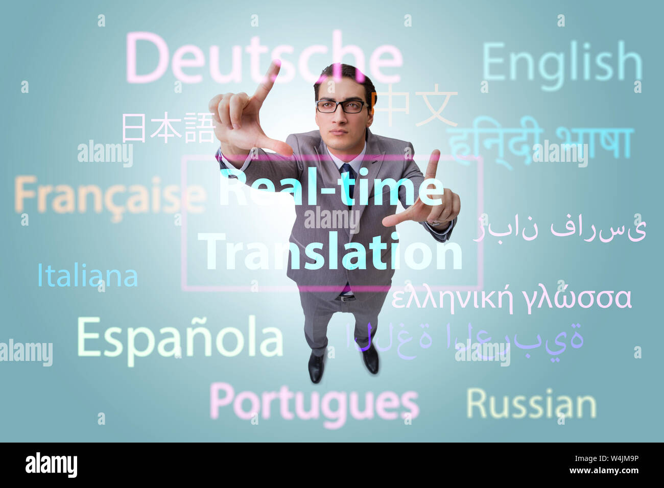 Concept of real time translation from foreign language Stock Photo Alamy