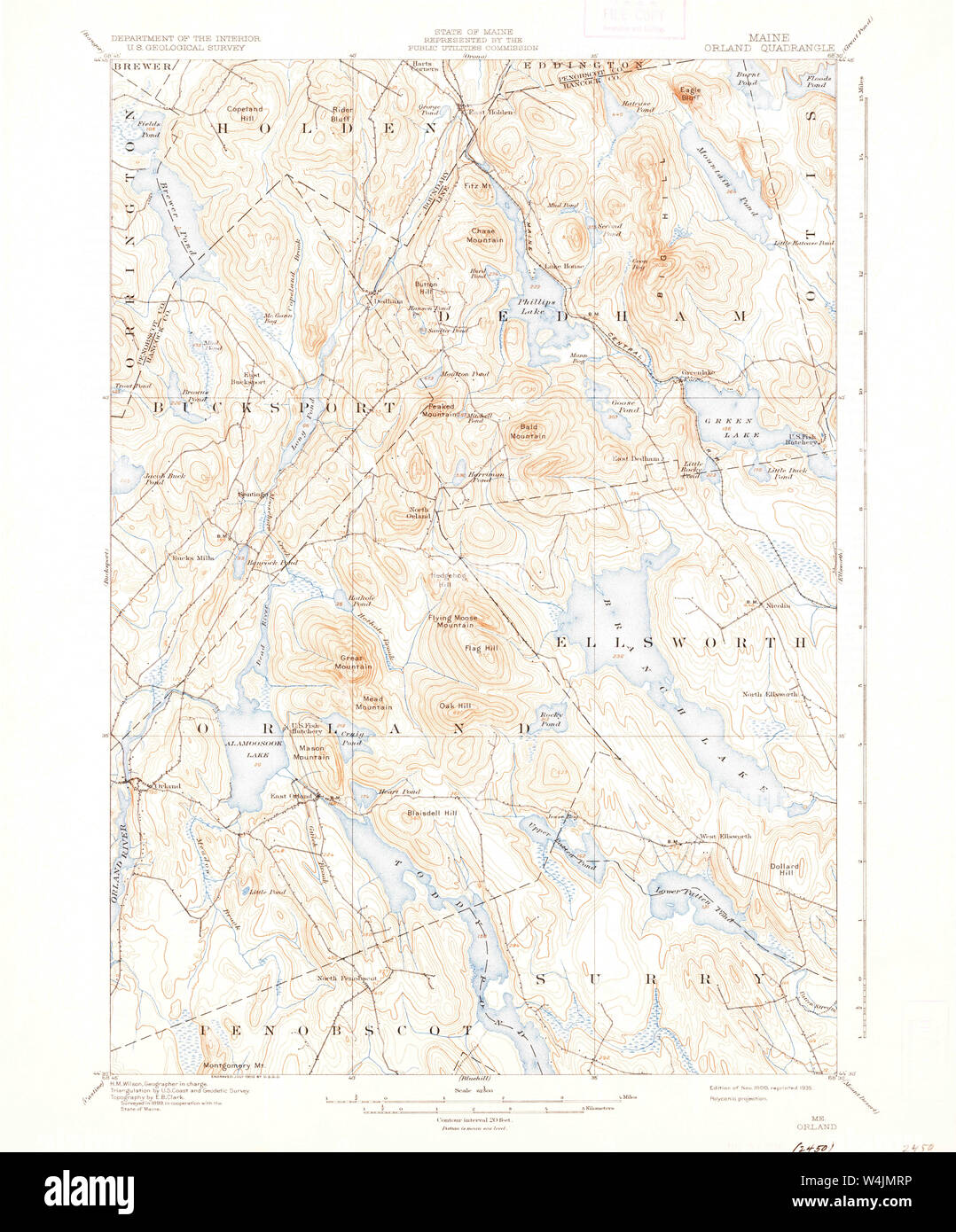 Maine USGS Historical Map Orland 460709 1900 62500 Restoration Stock