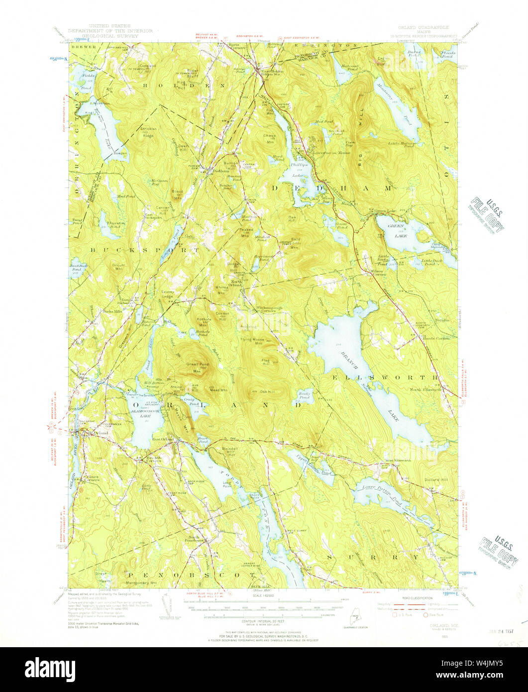 Maine USGS Historical Map Orland 460714 1955 62500 Restoration Stock
