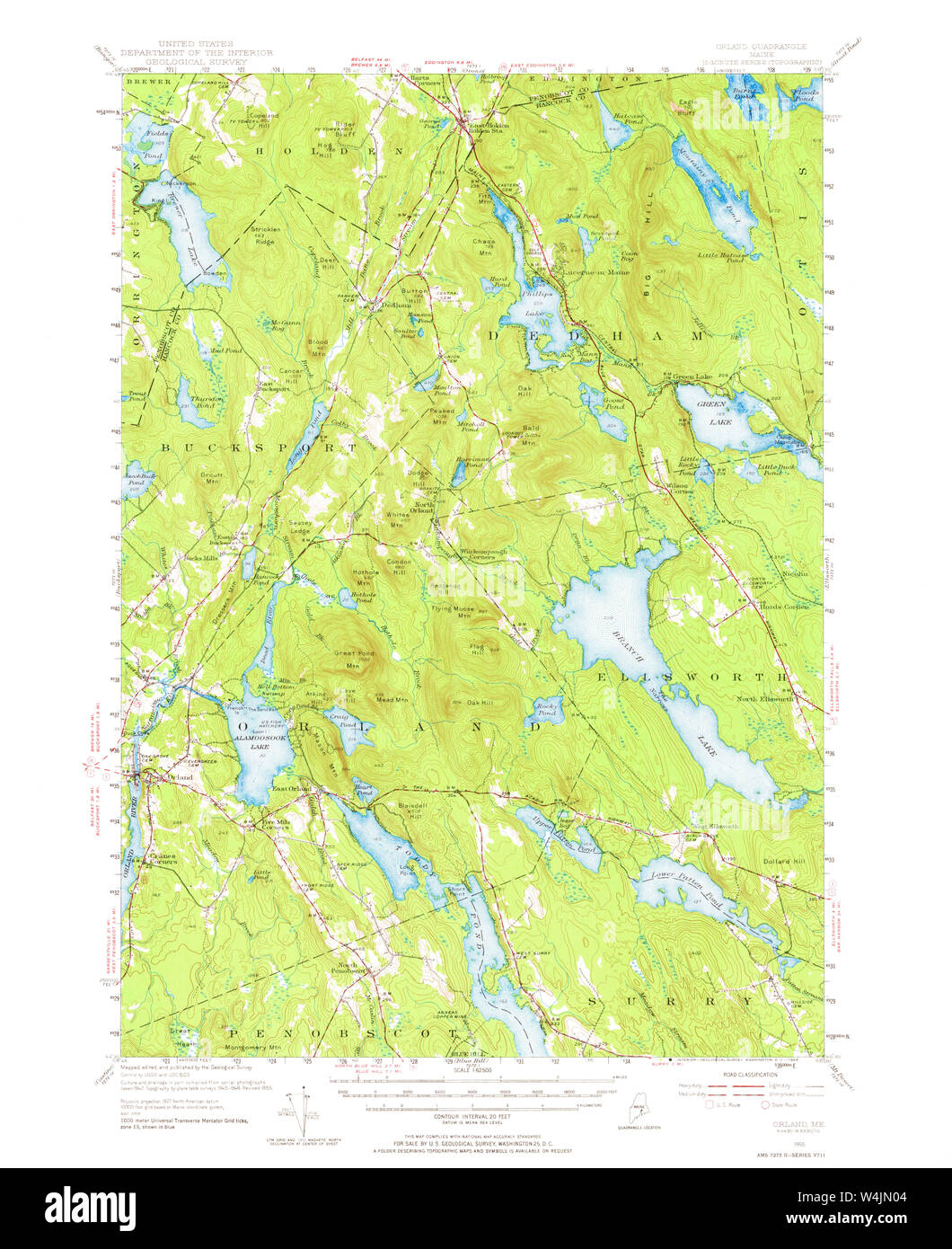 Maine USGS Historical Map Orland 460715 1955 62500 Restoration Stock