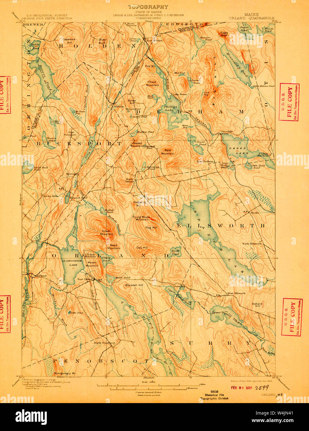 Maine USGS Historical Map Orland 807600 1900 62500 Restoration Stock