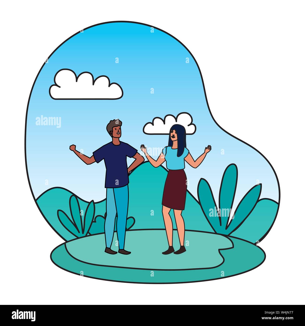 young interracial lovers couple in the landscape Stock Vector Image ...