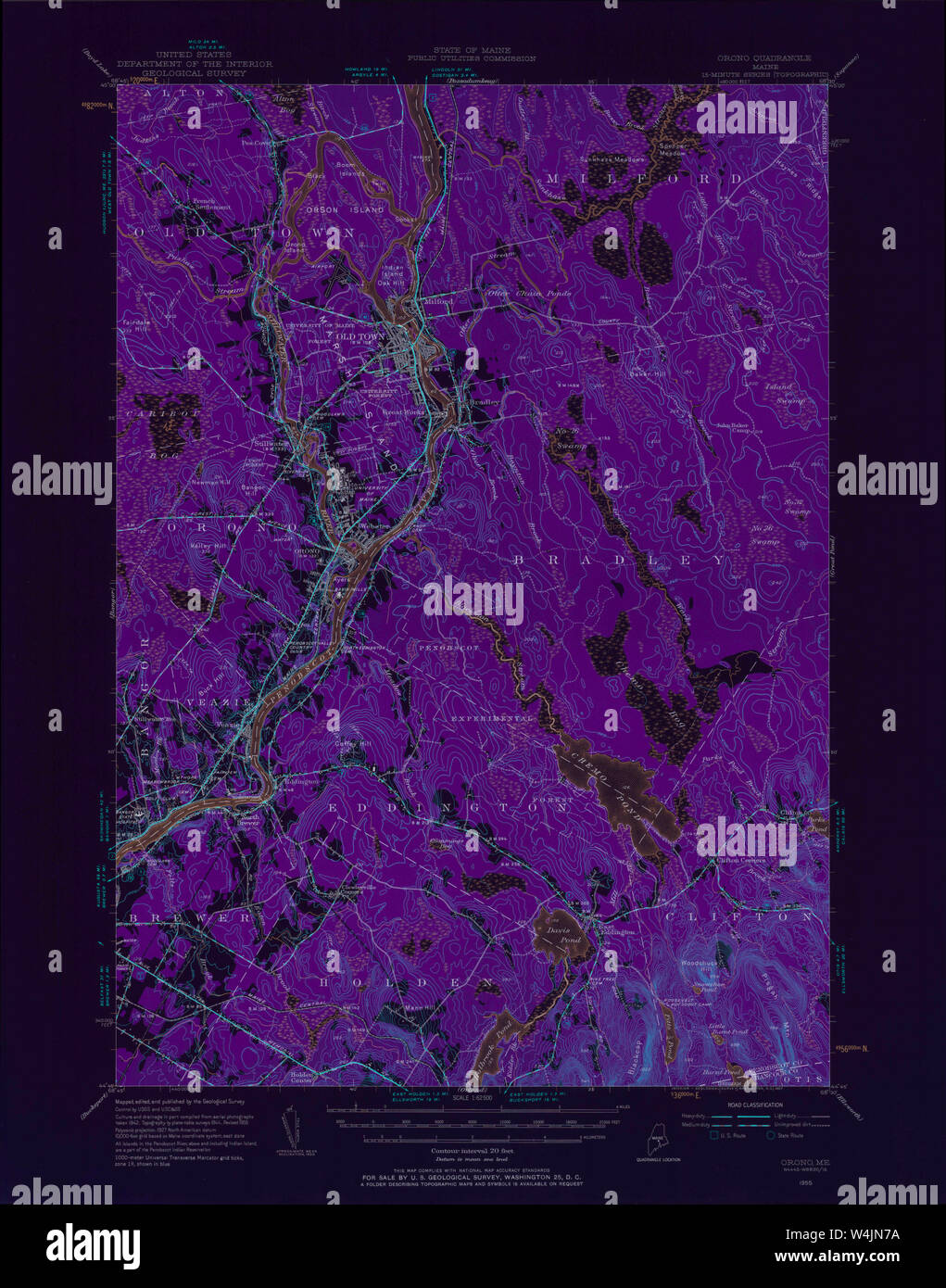 Maine USGS Historical Map Orono 306705 1955 62500 Inversion Restoration