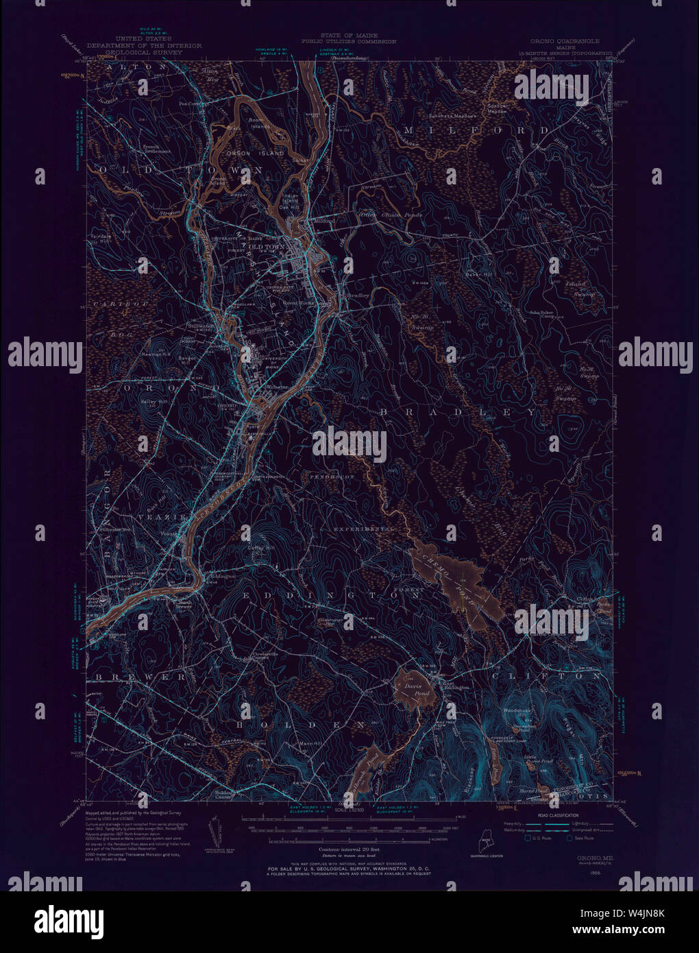 Maine USGS Historical Map Orono 306707 1955 62500 Inversion Restoration