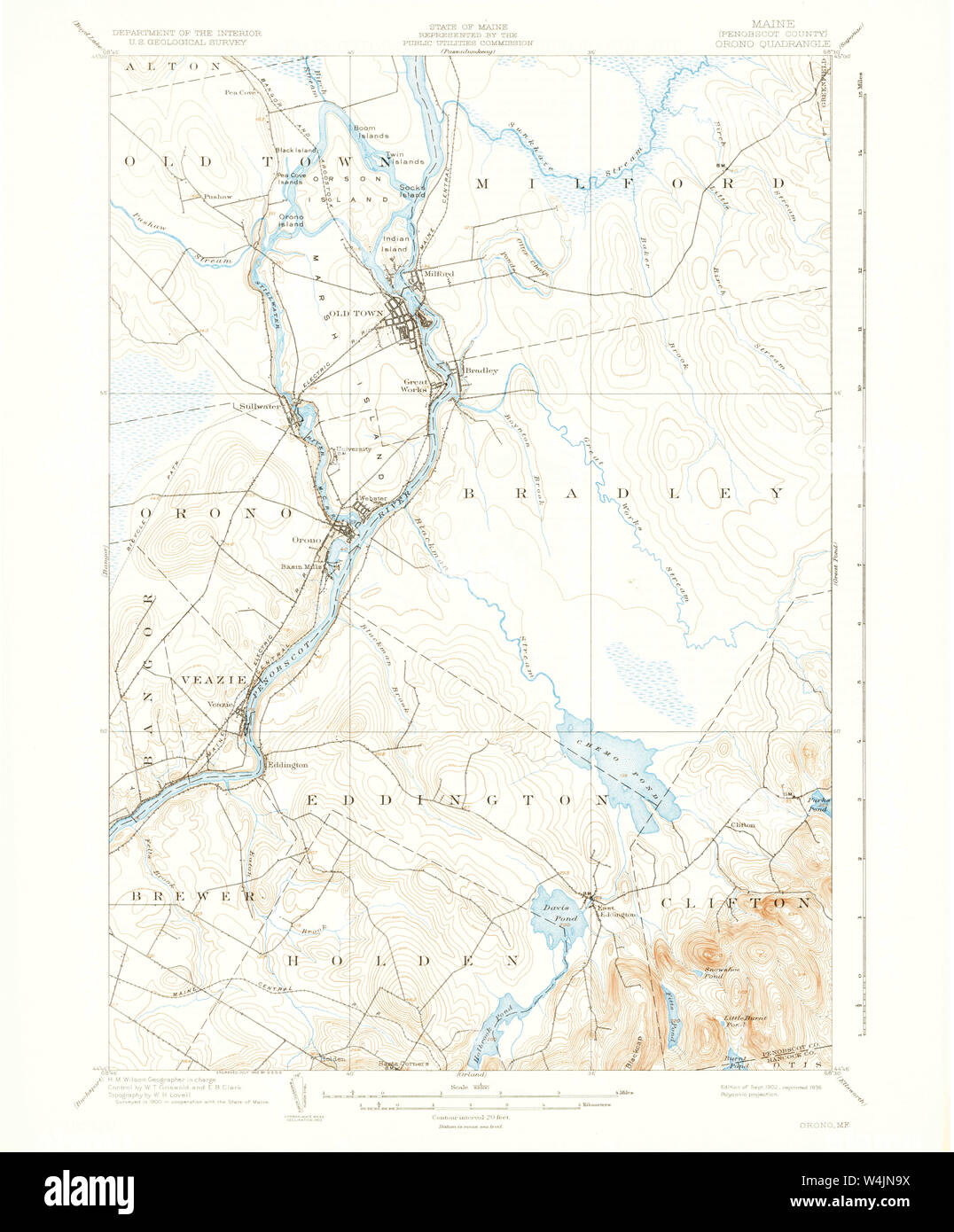 Maine USGS Historical Map Orono 460716 1902 62500 Restoration Stock