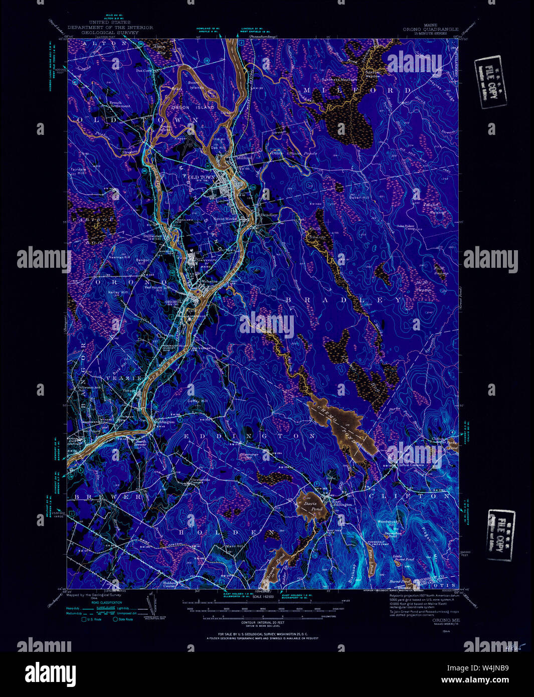 Maine USGS Historical Map Orono 460719 1944 62500 Inversion Restoration