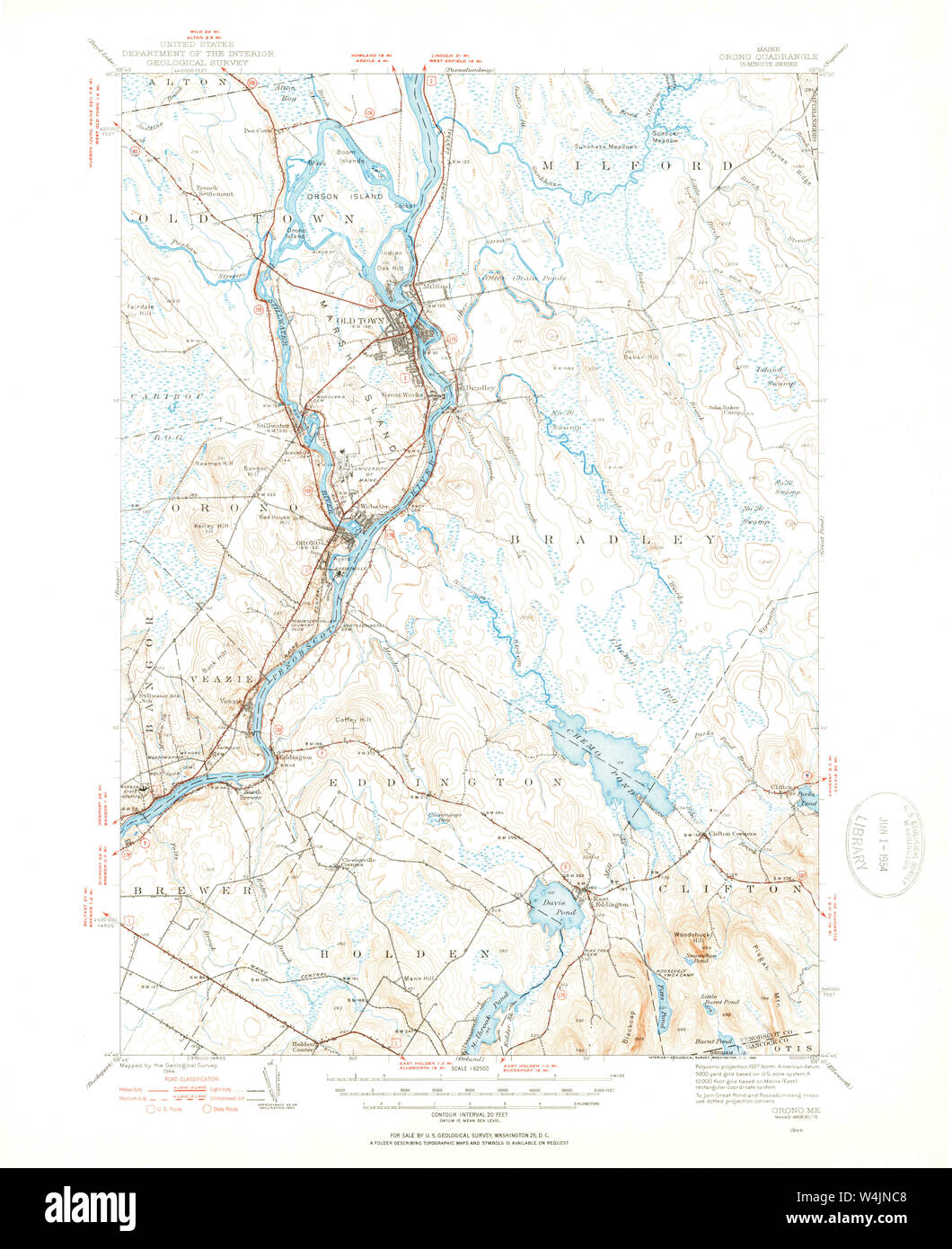 Maine USGS Historical Map Orono 460720 1944 62500 Restoration Stock