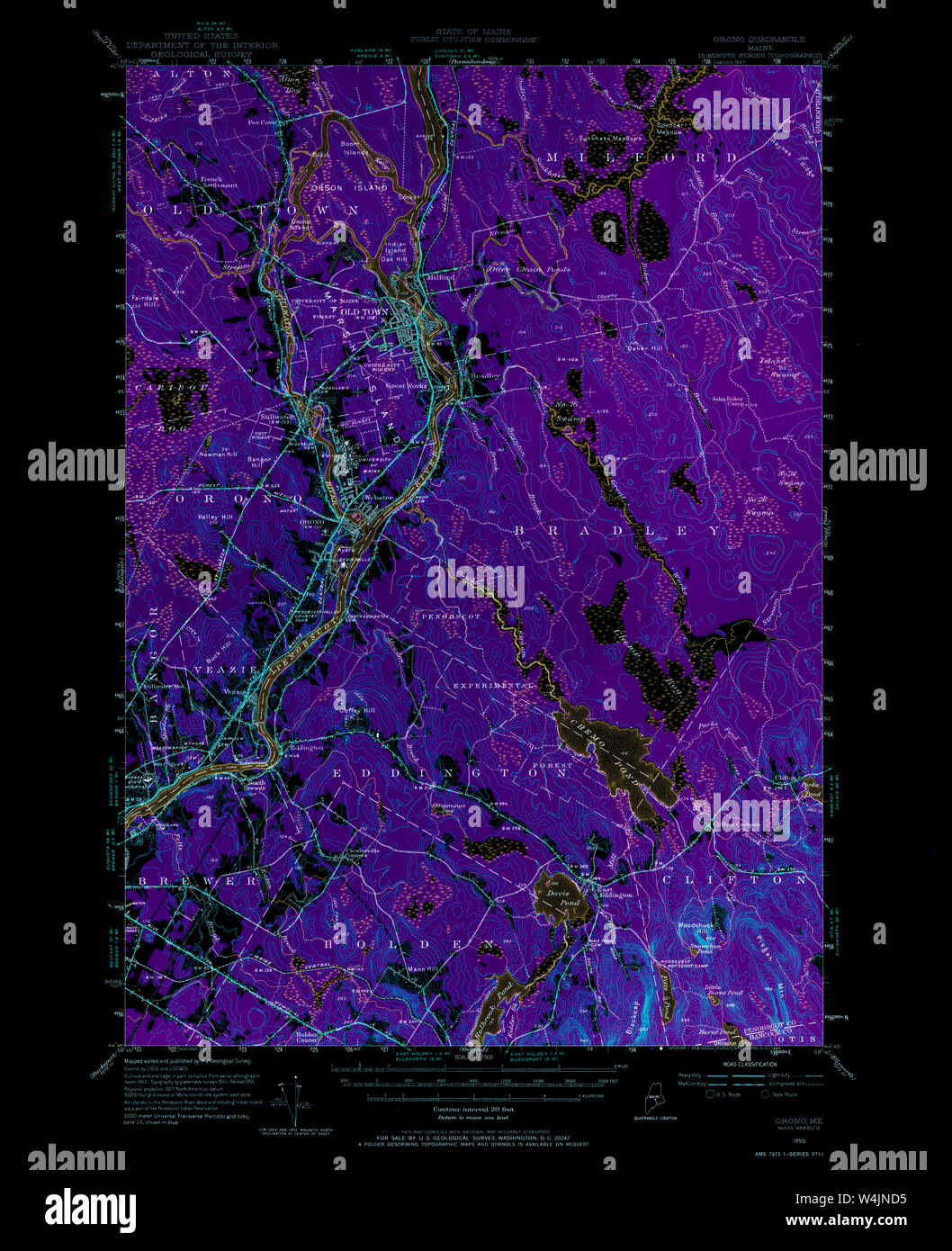 Maine USGS Historical Map Orono 460721 1955 62500 Inversion Restoration