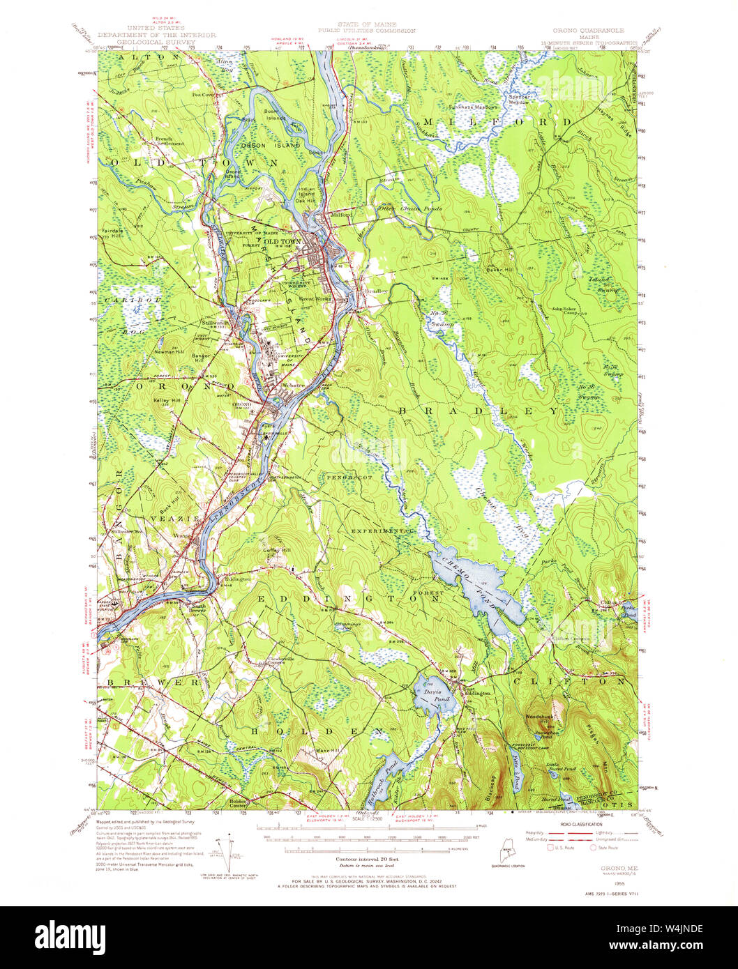 Maine USGS Historical Map Orono 460721 1955 62500 Restoration Stock