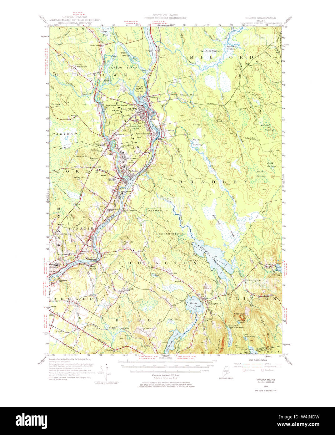Maine USGS Historical Map Orono 460722 1955 62500 Restoration Stock