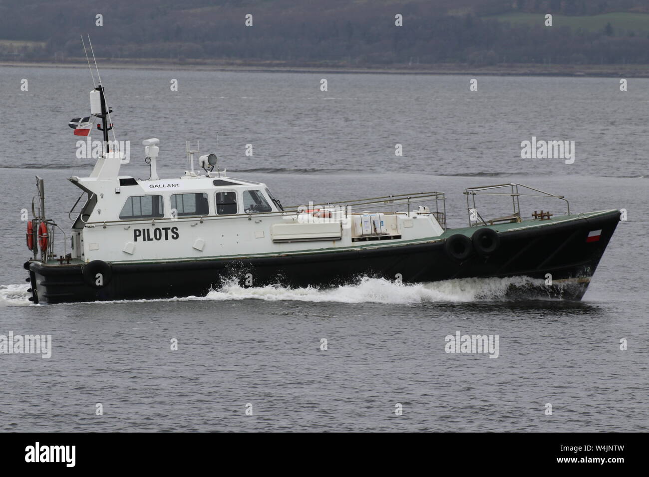 Gallant, a pilot vessel operated by Fowey Pilots, during a temporary deployment to the Firth of Clyde, working on Exercise Joint Warrior 19-1. Stock Photo