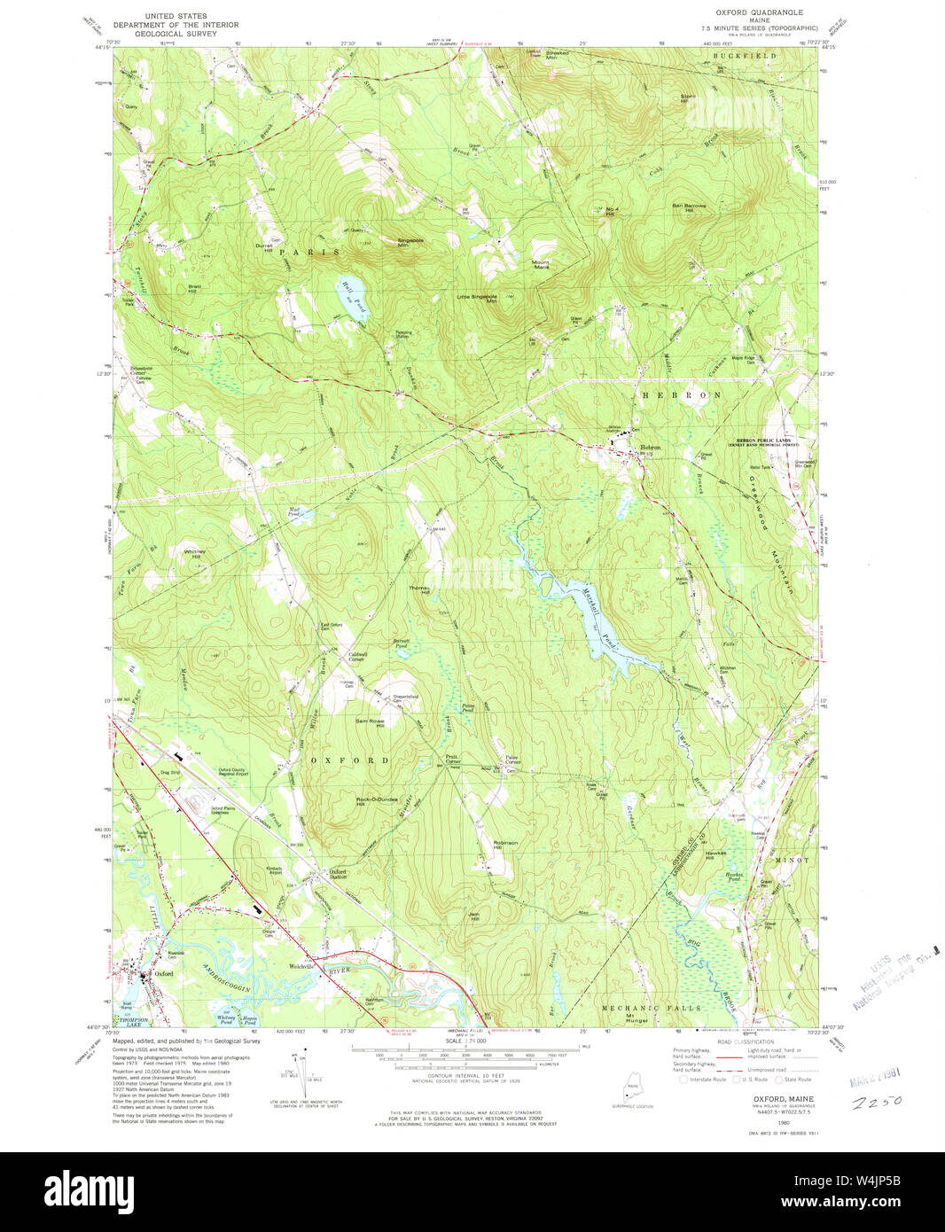 Maine USGS Historical Map Oxford 460726 1980 24000 Restoration Stock