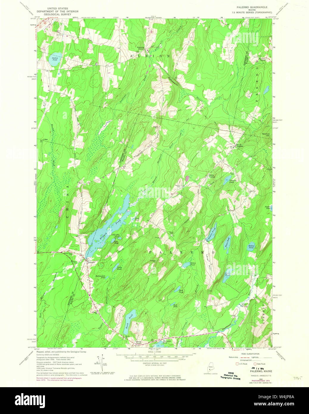 Maine USGS Historical Map Palermo 807012 1961 24000 Restoration Stock