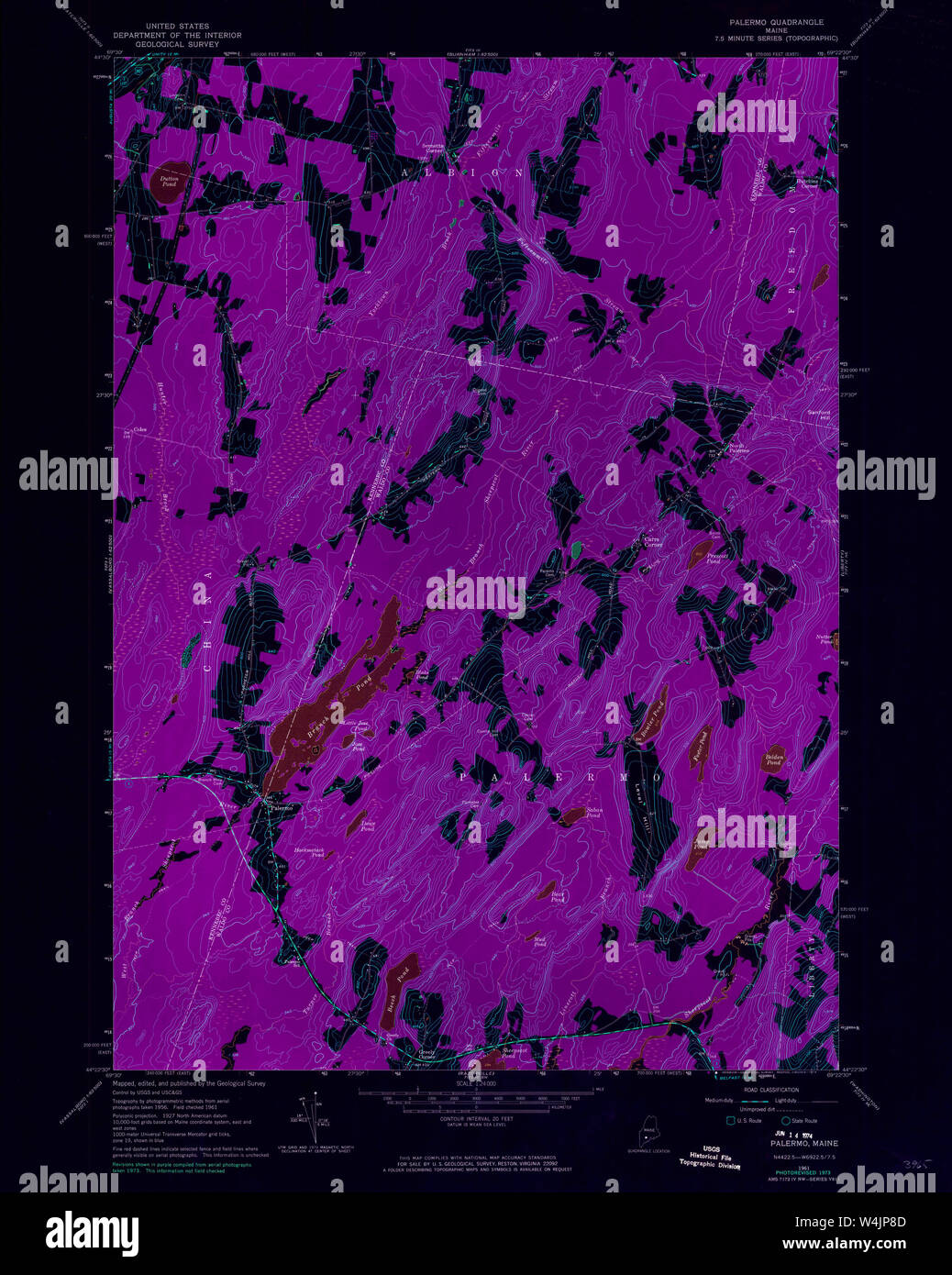 Maine USGS Historical Map Palermo 807012 1961 24000 Inversion
