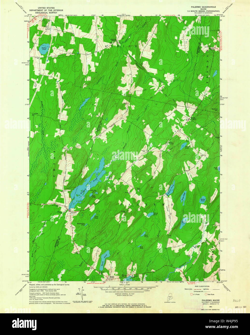 Maine USGS Historical Map Palermo 807013 1961 24000 Restoration Stock