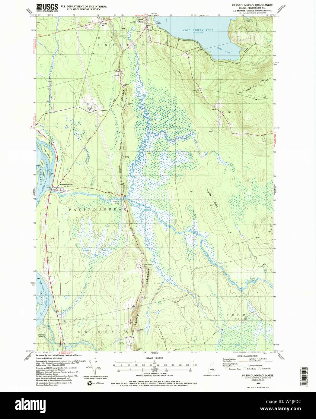 Maine USGS Historical Map Passadumkeag 102860 1988 24000 Restoration