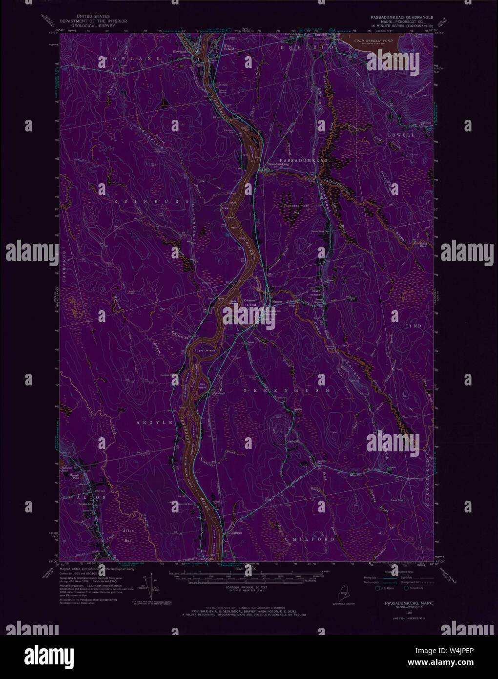 Maine USGS Historical Map Passadumkeag 306712 1960 62500 Inversion