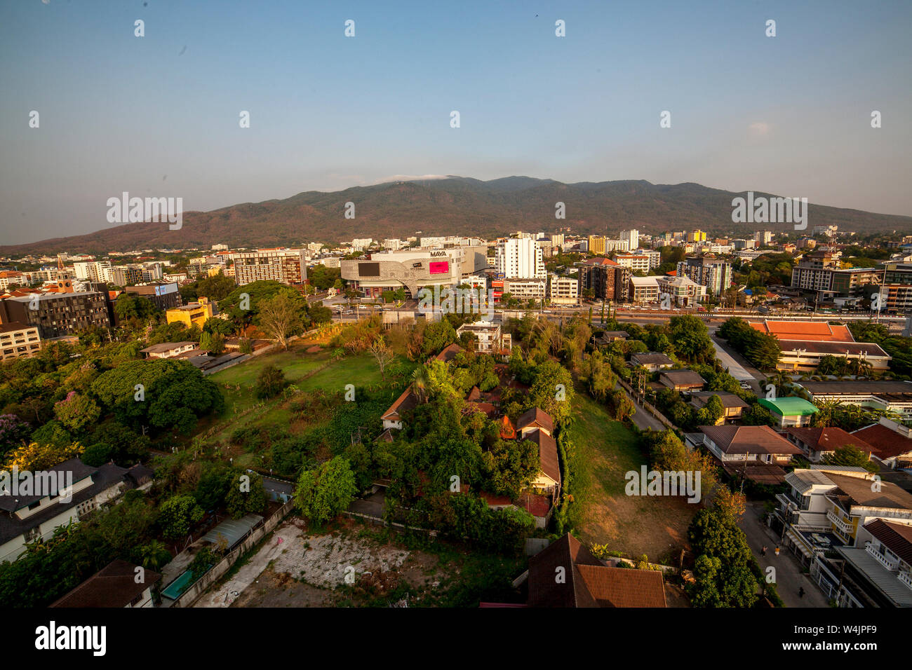 The city of Chiang Mai in Northern Thailand is surrounded by mountains. Stock Photo