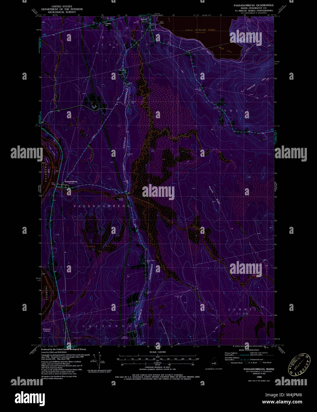 Maine USGS Historical Map Passadumkeag 460732 1988 24000 Inversion