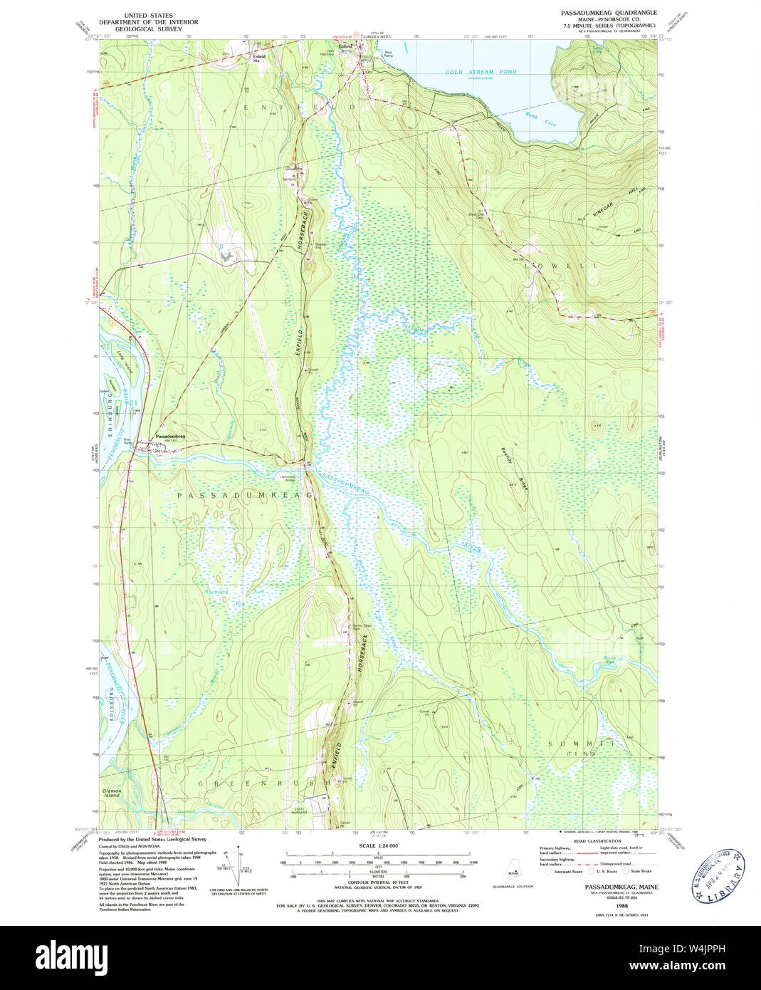 Maine USGS Historical Map Passadumkeag 460732 1988 24000 Restoration