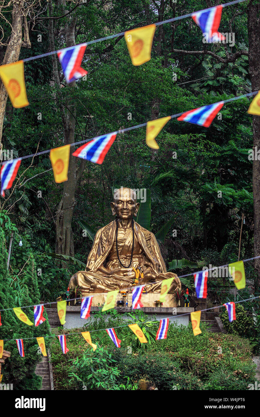 Monk Kruba Srivichai, The Golden Monk, was responsible for building the road to Wat Phra That Doi Suthep from Chiang Mai and for restoring 160 temples Stock Photo