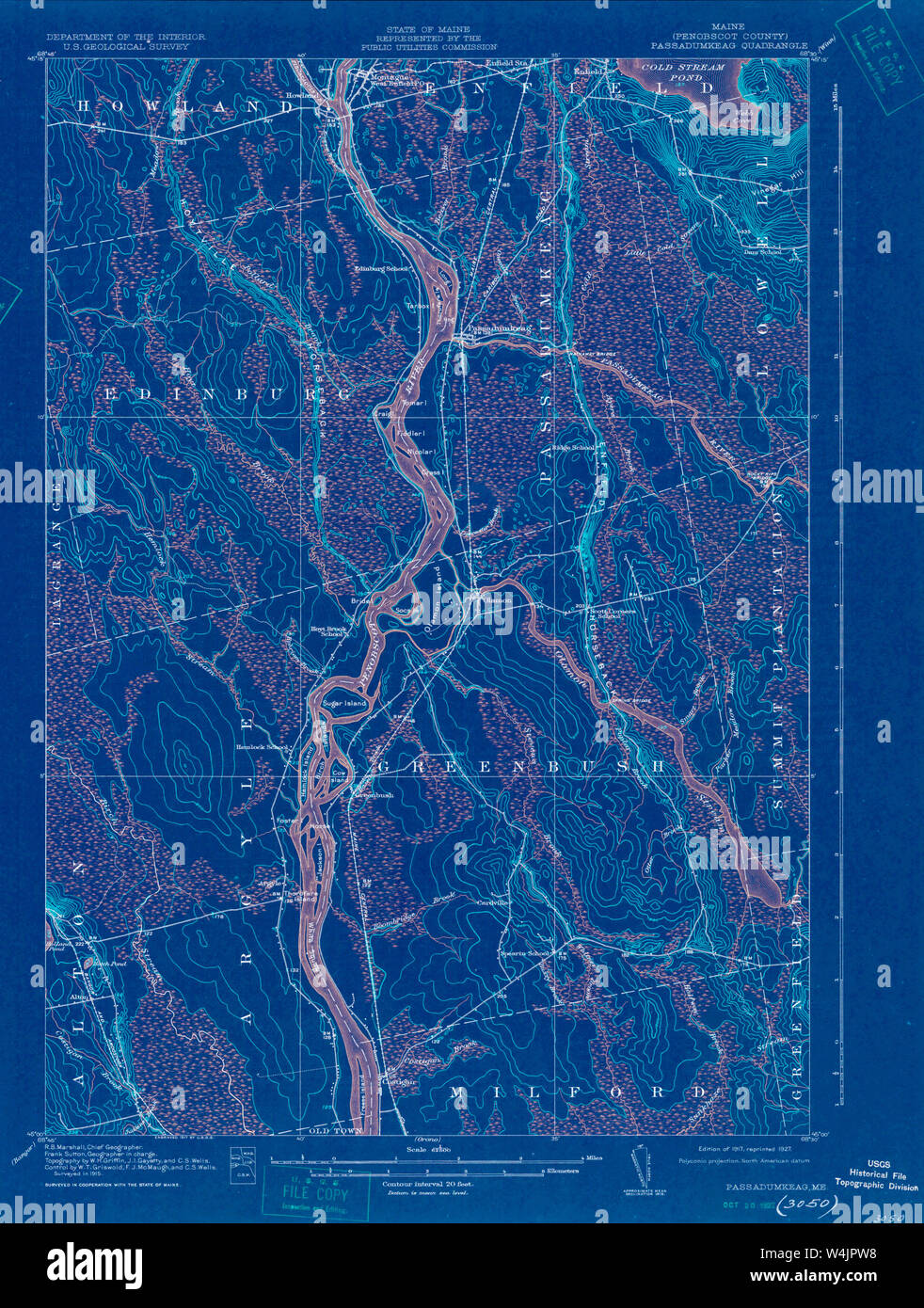 Maine USGS Historical Map Passadumkeag 807609 1917 62500 Inversion