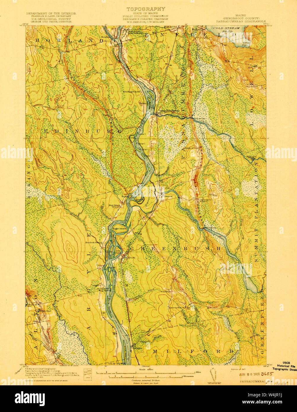Maine USGS Historical Map Passadumkeag 807611 1917 62500 Restoration