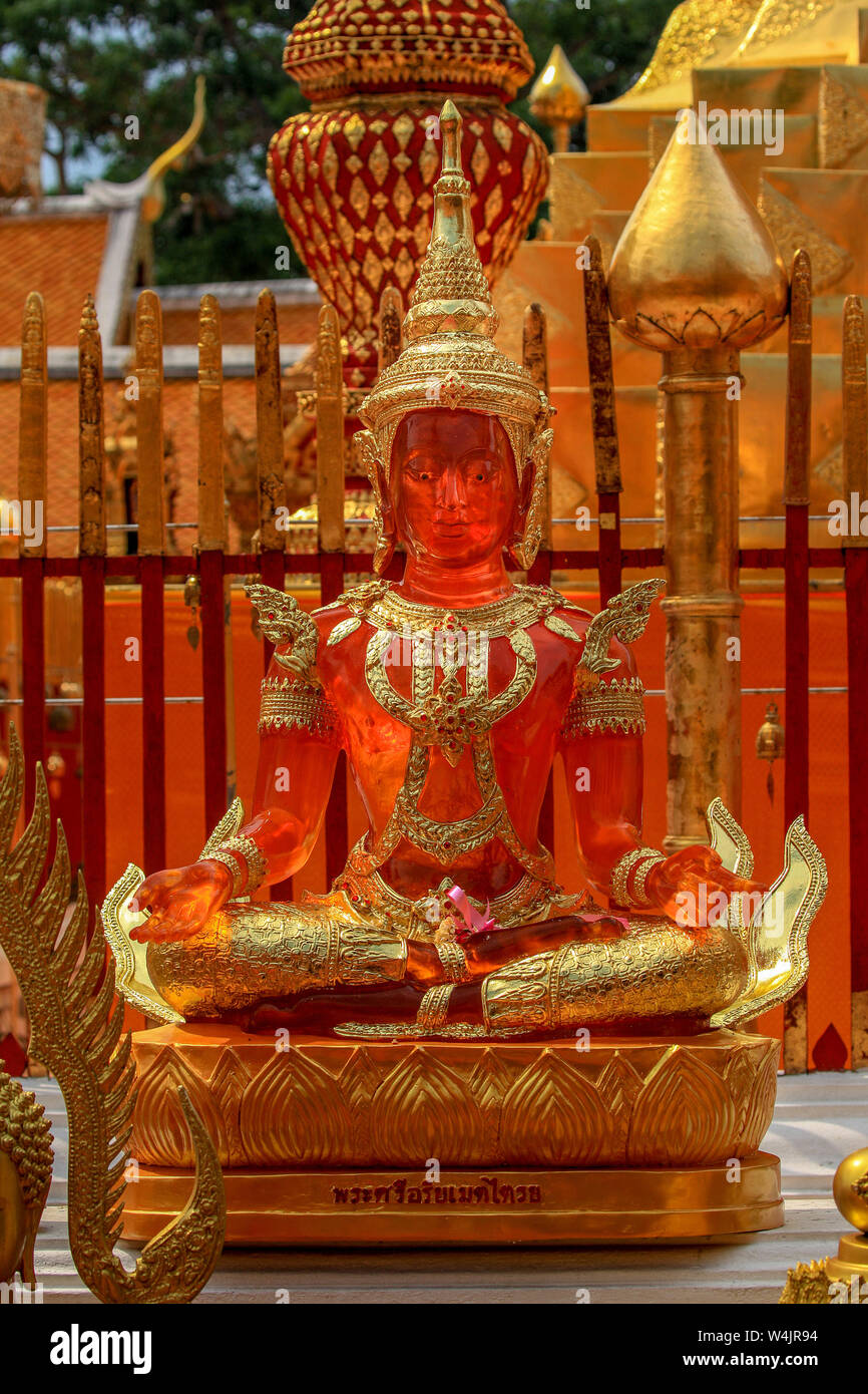 Red Crystal Buddha statue at Wat Phra That Doi Suthep in Chiang Mai, Northern Thailand. Stock Photo