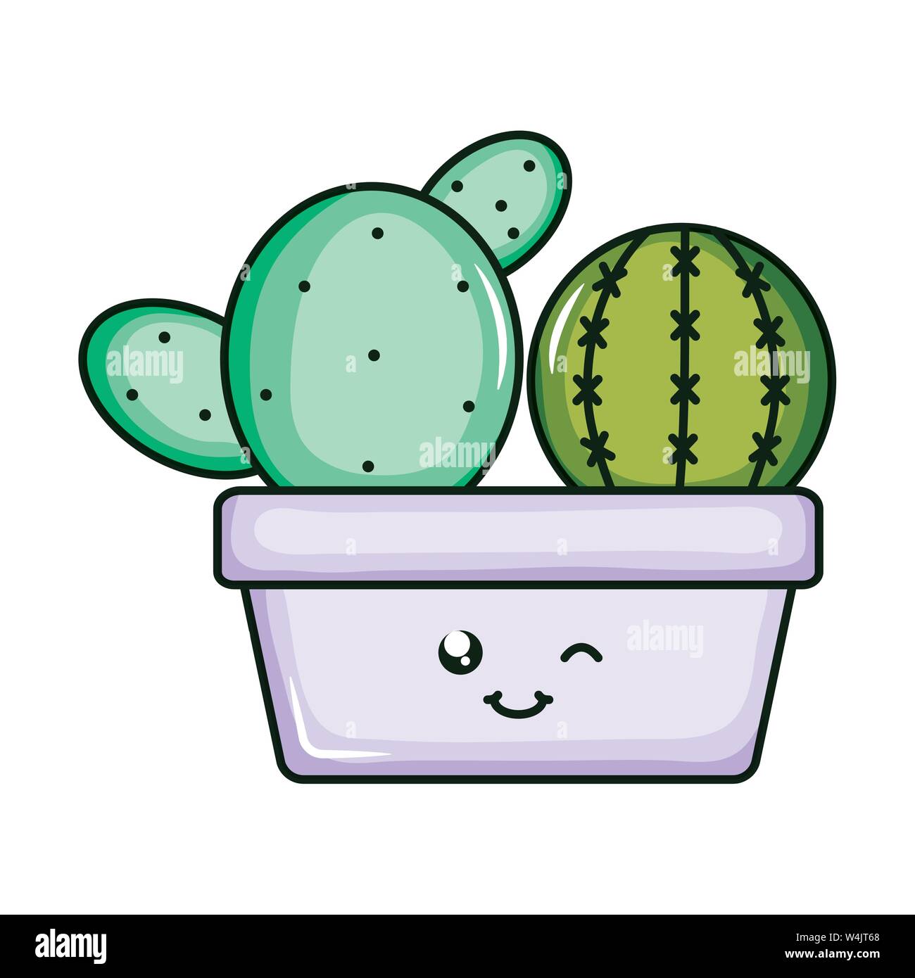 cactus plants in pots kawaii characters vector illustration design ...