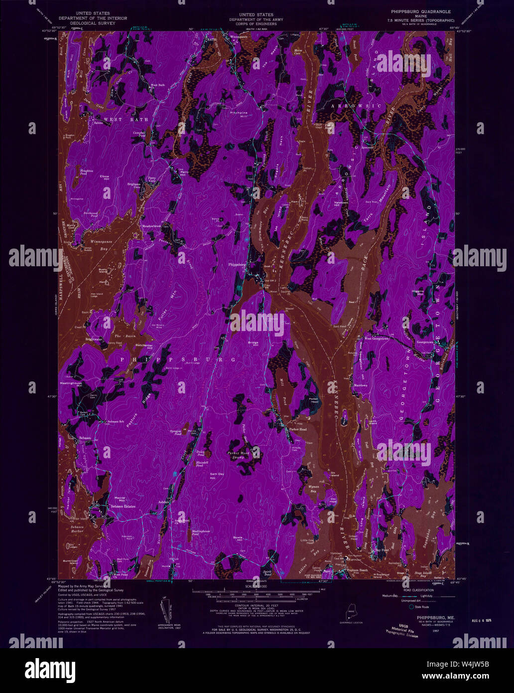 Maine USGS Historical Map Phippsburg 807029 1957 24000 Inversion