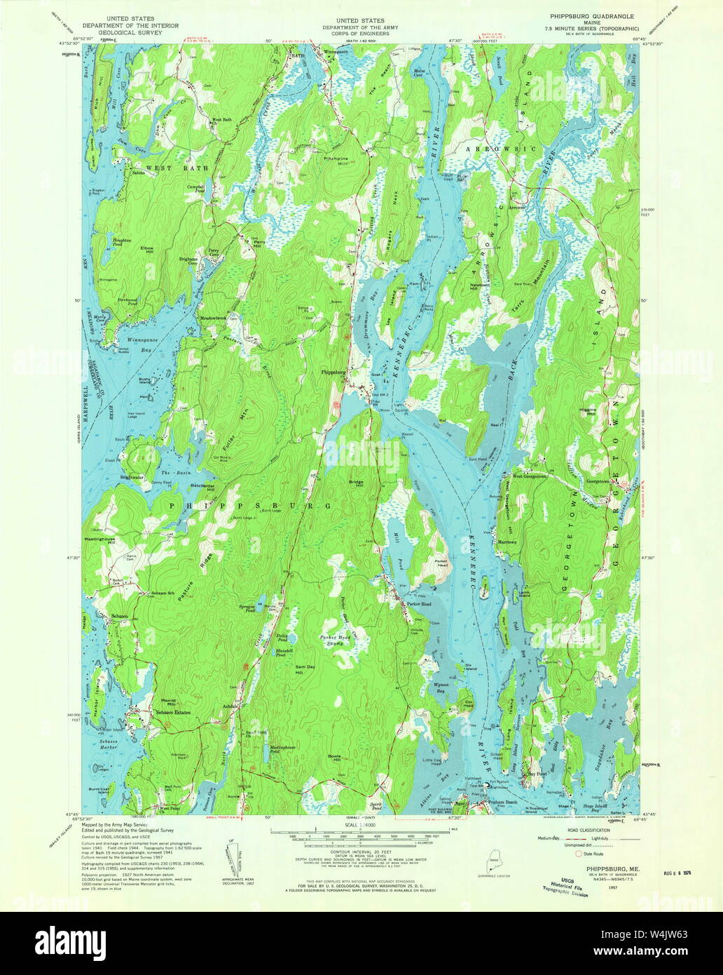 Maine USGS Historical Map Phippsburg 807029 1957 24000 Restoration