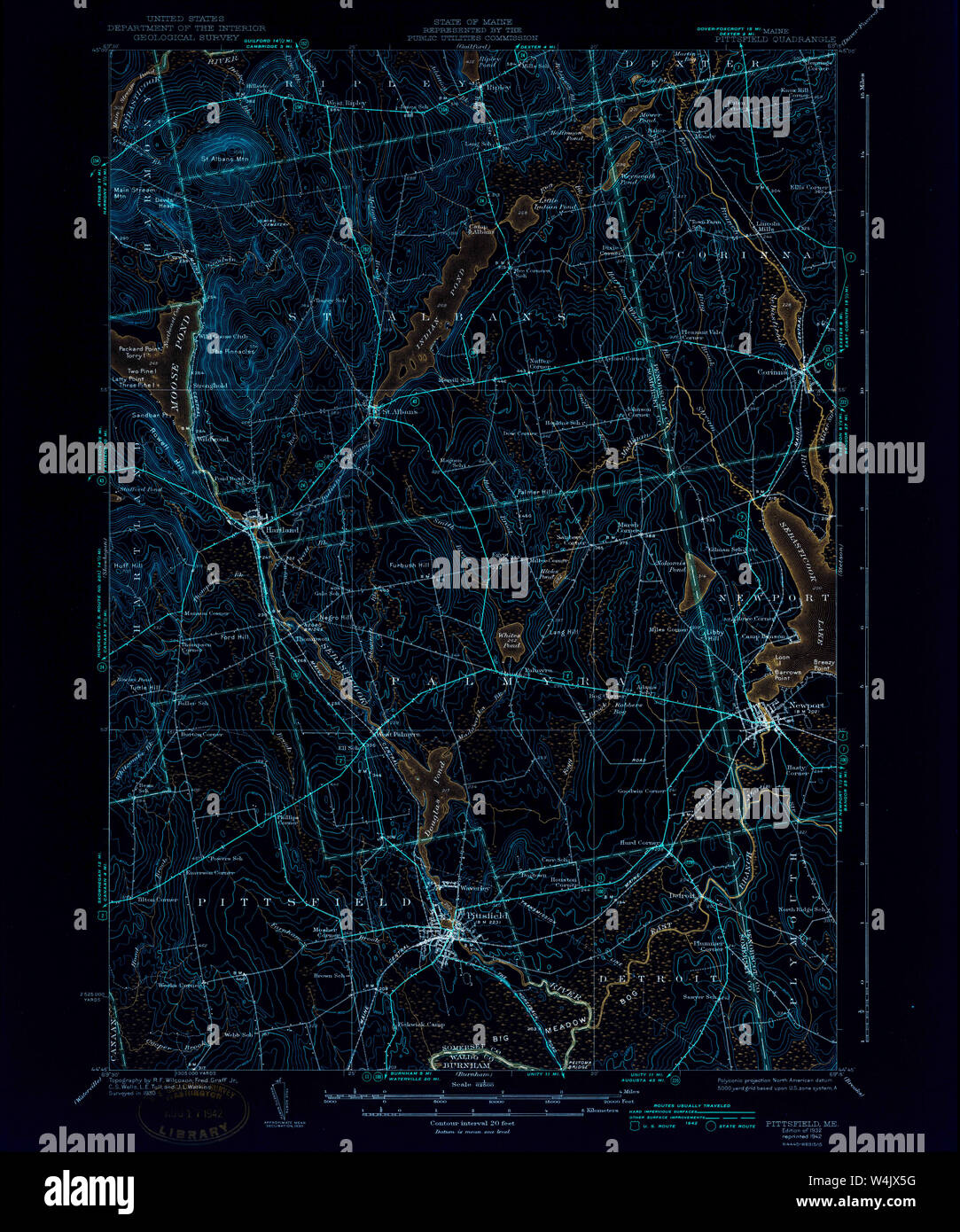 Maine USGS Historical Map Pittsfield 461063 1932 62500 Inversion Restoration Stock Photo Alamy