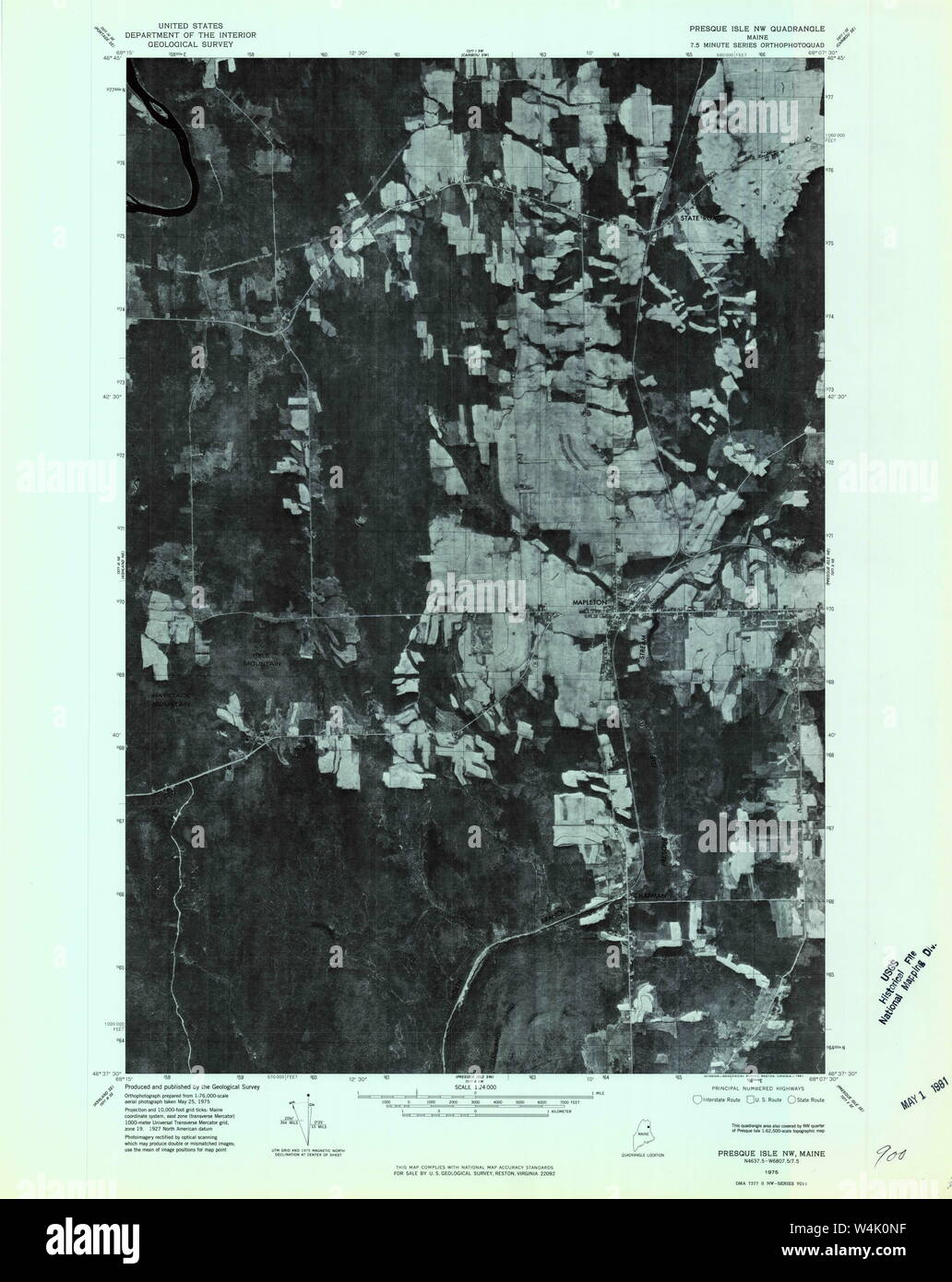 Maine USGS Historical Map Presque Isle NW 807067 1975 24000 Restoration