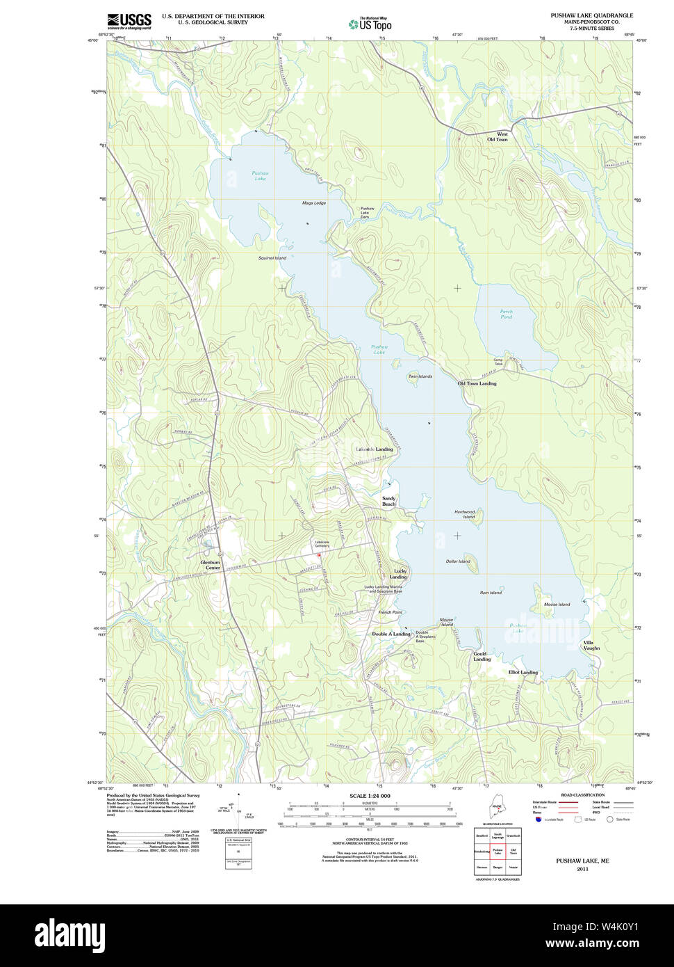 Maine USGS Historical Map Pushaw Lake 20110909 TM Restoration Stock