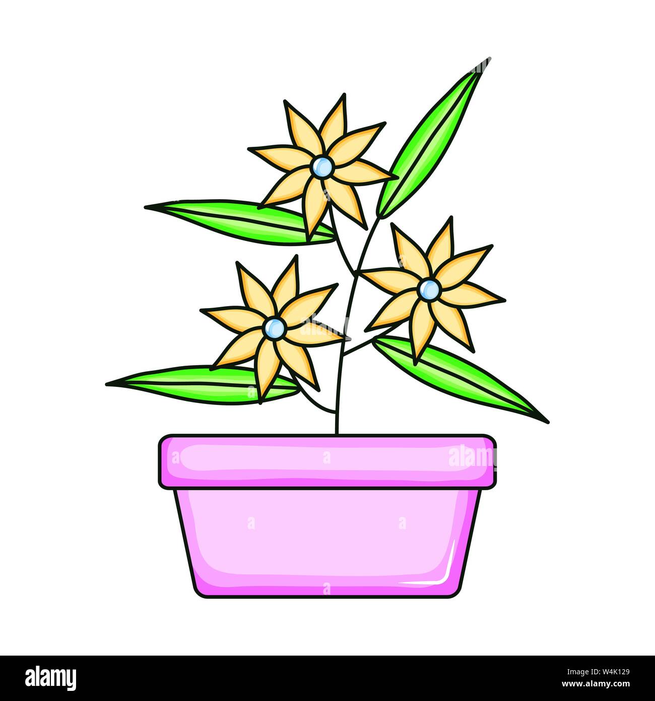 beautiful flowers garden in square ceramic pot vector illustration ...