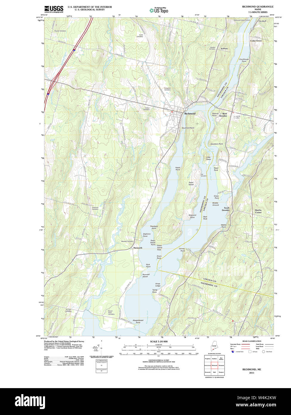 Maine USGS Historical Map Richmond 20110906 TM Restoration Stock Photo