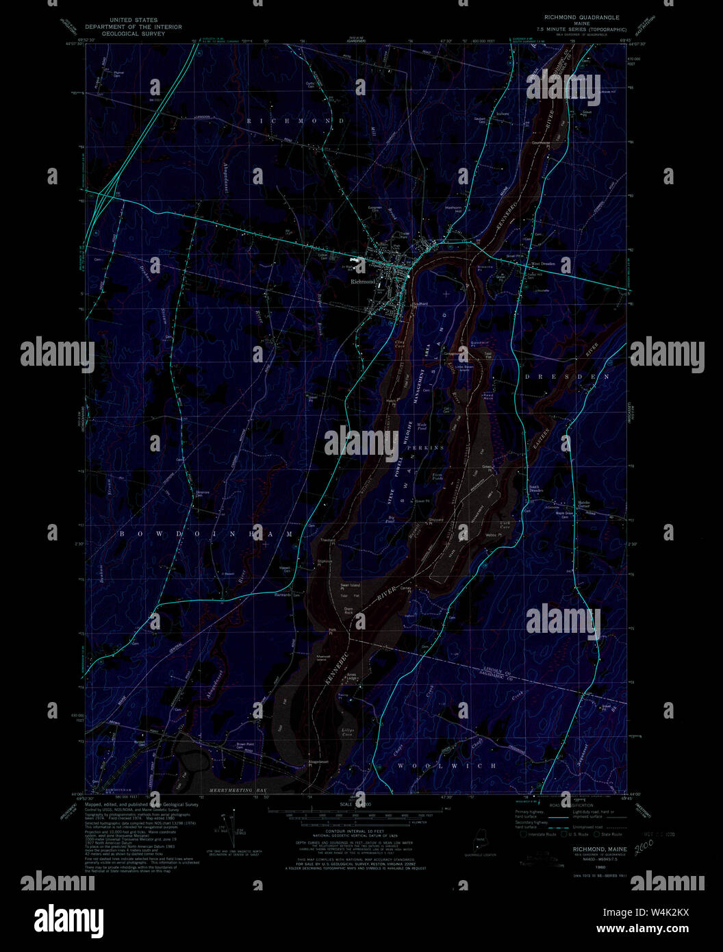Maine USGS Historical Map Richmond 460804 1980 24000 Inversion