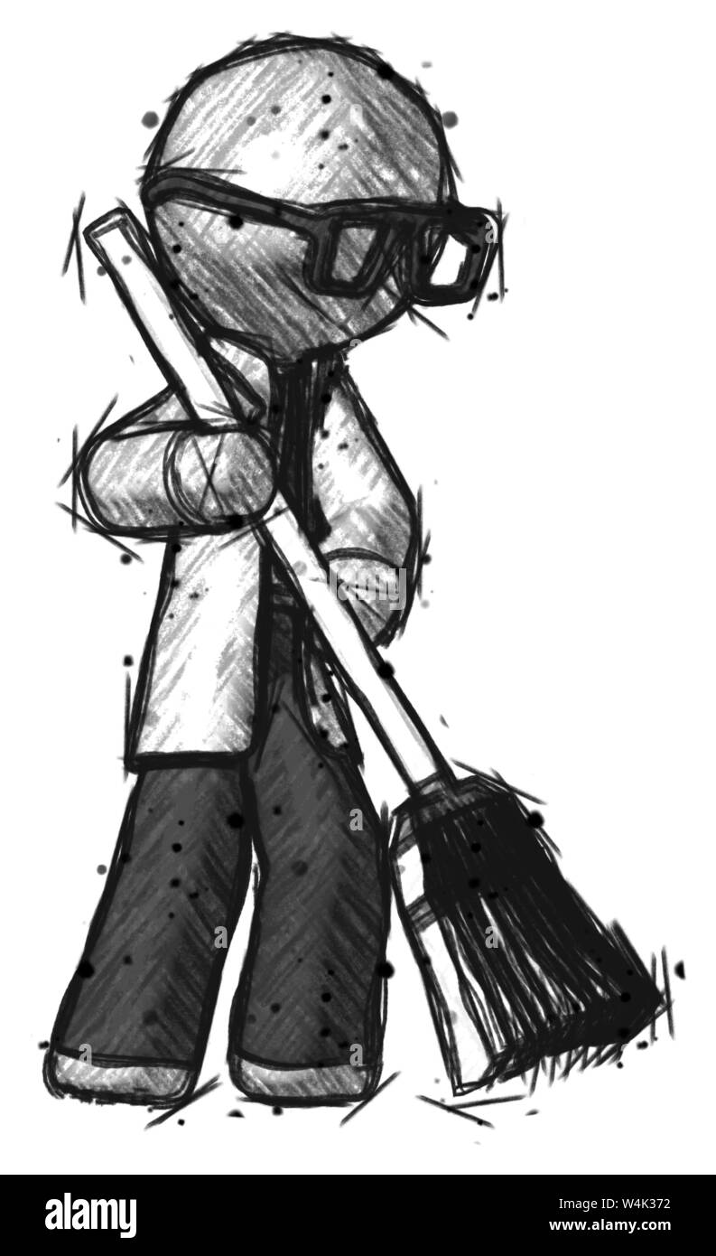 Sketch doctor scientist man sweeping area with broom Stock Photo - Alamy