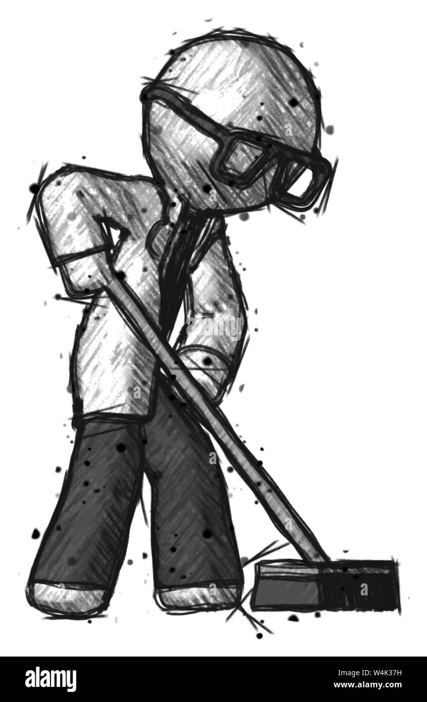 Sketch doctor scientist man cleaning services janitor sweeping floor ...