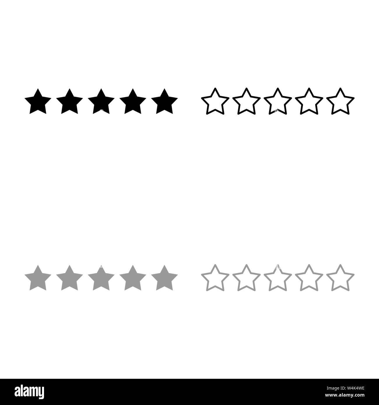 Five stars 5 stars rating concept icon outline set black grey color vector illustration flat style simple image Stock Vector