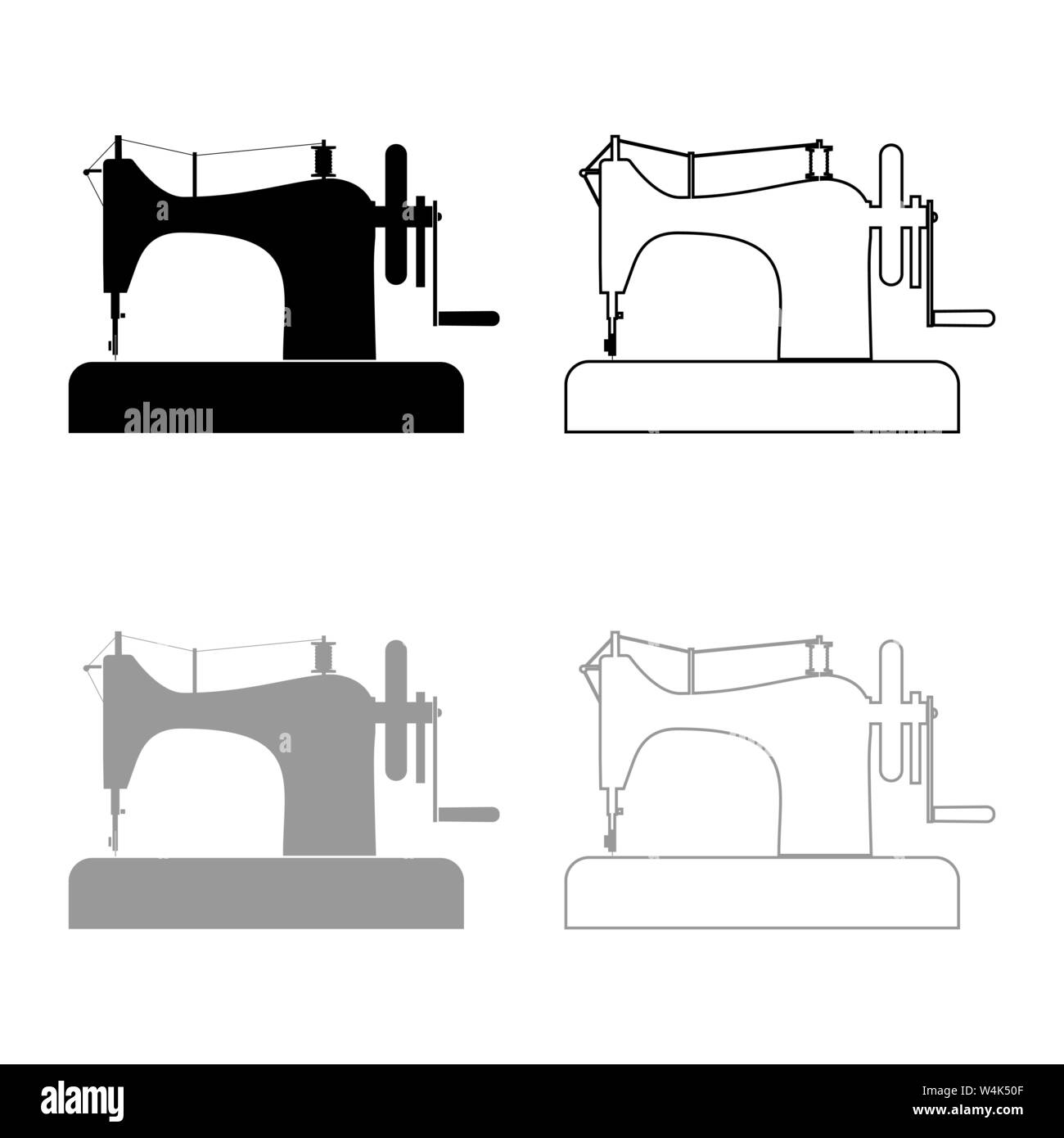 Stitching machine Sewing machine Tailor equipment vintage icon outline set black grey color vector illustration flat style simple image Stock Vector