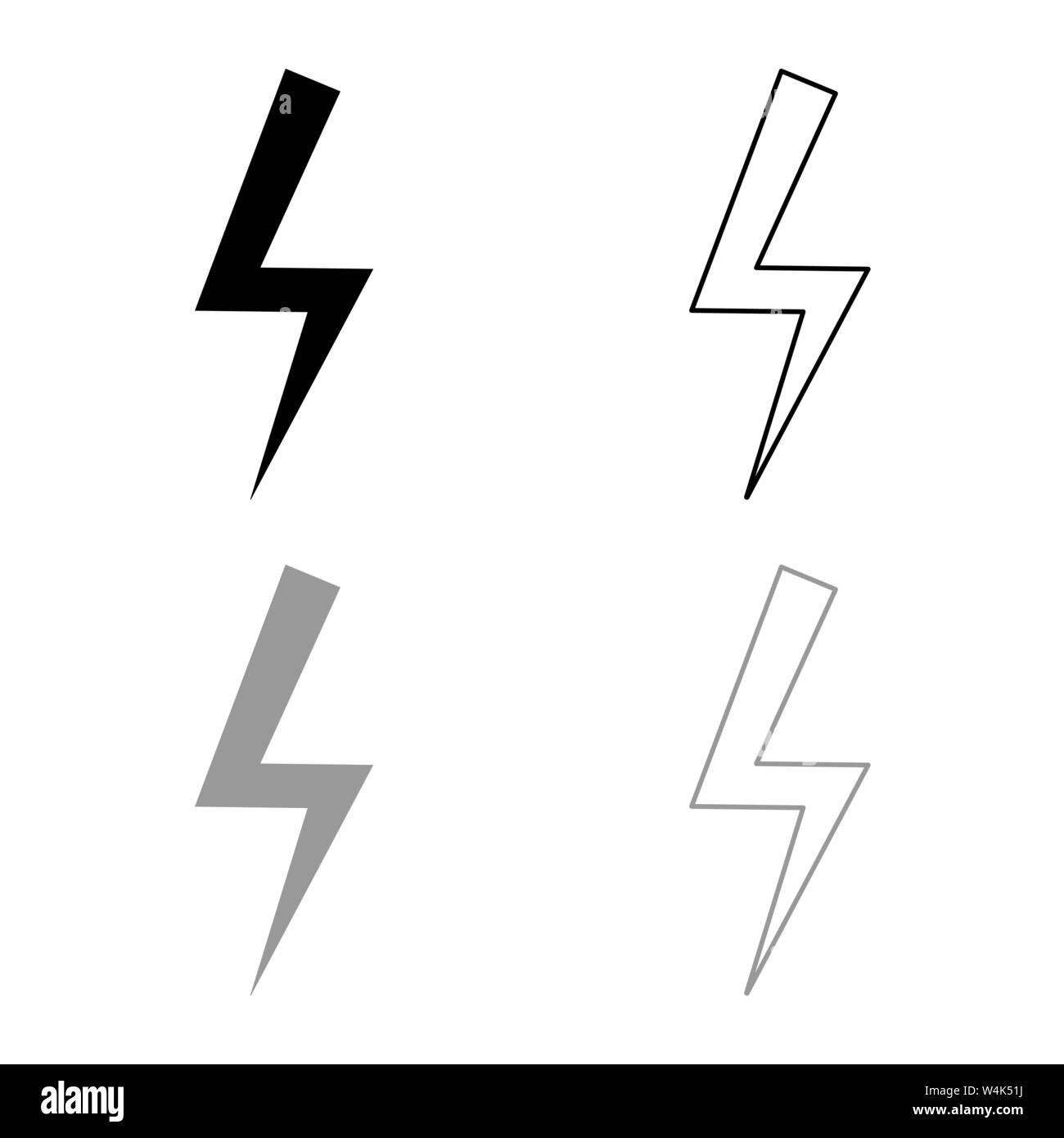 Lightning bolt Electric power Flash thunderbolt icon outline set black grey color vector illustration flat style simple image Stock Vector